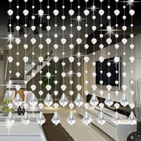 Paymenow Glass Crystal Beads Curtain Window Door Curtain Passage Home Party Wedding Backdrop Divider Panel Room Decor (E)