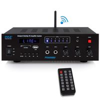 Wireless Bluetooth Karaoke Amplifier - 300 Watts 2 Channel  Digital Home Audio PA Receiver System 2 Microphone Input Control, FM Radio, USB,12 Volt Power Option - Pyle PFA600BU