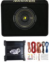 Kicker 40TCWS104 10" 600W Car/Truck Subwoofer + Box + 1000W Amplifier + Amp Kit