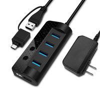 Powered USB Hub 3.0 - Fansteck USB C Hub with 5V/3A Power Adapter - 4 USB Ports and 1 USB Smart Charging Port - Type C for Laptop MacBook Pro - USB Extender with Individual Power Switches