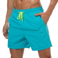 SILKWORLD Men's Swimming Surf Board Shorts Mesh Liner(US L Size-Asian Tag 2XL, Waist 34.5" - 36", Sky Blue)