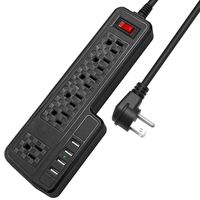 Mountable Surge Protector Power Strip JACKYLED 9.8ft 6 Outlets 4 USB Ports Electric Power Outlet with Right Angle Flat Plug Electric Long Extension Cord Power Charging Station for Home Office Black