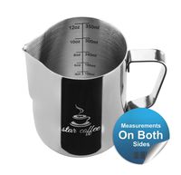 Star Coffee 12, 20 or 30oz Stainless Steel Milk Frothing Pitcher - Measurements on Both Sides Inside Plus eBook & Microfiber Cloth - Perfect for Espresso Machines, Milk Frothers, Latte Art