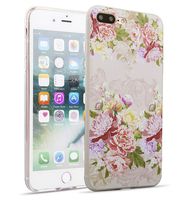 iPhone 7 Plus iPhone 8 Plus Case Elegant Pink Rose Blooming Phone Case Watercolor Floral Pattern Soft TPU Slim Flexible Shockproof for Women Girls [5.5"]