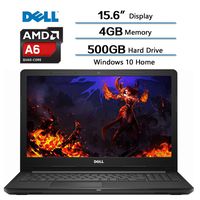 2018 Dell Inspiron 15.6 IN HD Widescreen LED Laptop, AMD A6-9200 accelerated Processor, 4GB DDR4 SDRAM, 500GB HDD 5400RPM, AMD Radeon R4 Integrated Graphics, Win10, Webcam, DVD-RW