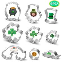 Pekaqose Cookie Cutters, St. Patrick's Day Cookie Cutters Set, Shamrock, Leprechaun, Pot of Gold, Rainbow and Hat (9PCS)