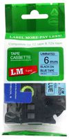 LM Tapes - Brother PT-E110 Label Printer 6mm Black on Blue Compatible TZe P-touch Tape (1/4" 0.23 Laminated) for Brother Model PTE110 Label Maker