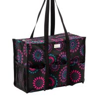 Pursetti Zip-Top Organizing Utility Tote Bag with Multiple Exterior & Interior Pockets for Working Women, Nurses, Teachers and Soccer Moms (Purple Circle)