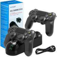 PS4 Controller Charger Charging Station, Dual Shock 4 Controller Charger PlayStation 4 Twin Charge Docking Station for Sony PS4/Pro/PS4 Slim Controller - Black