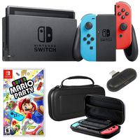 Nintendo Switch 32 GB Console with Neon Blue & Red Joy-Con + Deco Gear Mario Party Bundle
