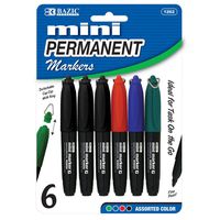 BAZIC 1262-24 Assorted Color Mini Fine Point Permanent Marker w/ Cap Clip, 6 markers per pack, set of 24 Markers