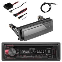 Kenwood InDash 1DIN CD Player AUX Car Stereo Receiver with Metra Axxess Universal Steering Wheel Control Interface, Metra Radio Cover Kit For Harley-Davidson Touring Motorcycle & Enrock Marine Antenna