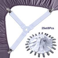 Siaomo Bed Sheet Holder Straps,3-Way Clips Adjustable Bed Sheet Fasteners Mattress Sheet Sofa Covers Corner Grippers Holder Suspender Clips (2 Set 8Pcs, White)