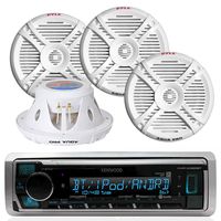 Kenwood KMRM318BT Waterproof Bluetooth Marine Boat Yacht Digital USB AUX Radio Stereo Player With 4 X 500 Watts 7.7-Inch 2 Way Marine Audio Speakers System - Complete Marine Outdoor Audio Package