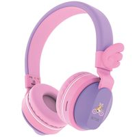 Kids Headphones, Riwbox BT05 Wings Foldable Headphones Wireless Bluetooth Over Ear 85dB/103db Volume Control Wireless Headphones with Mic/TF Card Compatible for iPad/iPhone/PC/Kindle (Purple Pink)