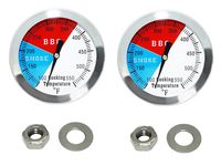 DOZYANT 2 Inch Barbecue Charcoal Grill Smoker Temperature Gauge Pit BBQ Thermometer Fahrenheit and Heat Indicator for Meat Cooking Port Lamb Beef, Stainless Steel Temp Gauge, 2-Pack