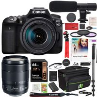 Canon EOS 90D DSLR Digital SLR Camera with EF-S 18-135mm f/3.5-5.6 is USM Lens Kit and Deco Gear Deluxe Gadget Bag Case Bundle + Microphone + Monopod + Filter Set + 64GB Memory Card & Accessories
