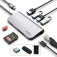 USB C Hub, 8-in-1 Thunderbolt 3 Adapter with 3 USB 3.0 Ports, 4K HDMI, Ethernet Port, SD/TR Card Reader, USB-C Power Delivery, Portable for Mac Pro 2016/2017/2018 & Other Type-C Laptop