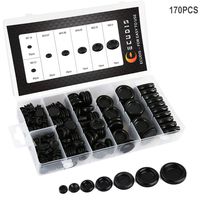 ECUDIS 170Pcs Rubber Grommet Firewall Hole Plug Set Electrical Wire Gasket Assortment, Set of 7 Different Metric Sizes, with See-Through Divided Organizer Case for Car Machine Pump Water Pipe