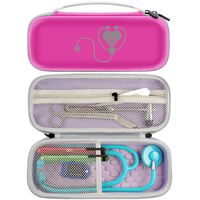 Protective & Portable Case Fits for 3M Littmann Classic III Monitoring Stethoscope, Accessories Holder for Reflex Hammer, Pen Light & Other Supplies, Bag for Nurse, Doctor - Pink&Carton