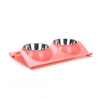 Vealind Non-Spill & Non-Skid Pet Dog Cat Elevated Feeder Bowl with Double Stainless Steel Bowls(Pink)