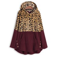 Womens Long Coats Jackets Hooded Leopard Print Patchwork Fleece Lined Loose Warm Padded Parka Plus Size HebeTop