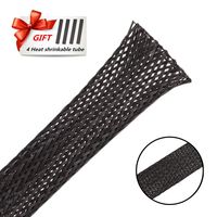 PET Expandable Braided Cable Sleeve 25ft 1 inch Wire Loom Sleeving, Braided Wire Sleeve for Speaker Wire Audio Cable,PureBlack