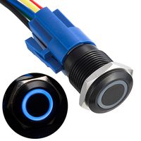 APIELE [3 Year Warranty] 16mm Latching Push Button Switch 12V DC On Off Black Shell with LED Angel Eye Head for 0.63" Mounting Hole with Wire Socket Plug Self-Locking (Blue/Black Shell)