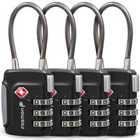 Fosmon TSA Approved Cable Luggage Locks, (4 Pack) Re-settable Easy to Read 3 Digit Combination with Alloy Body and Release Button for Travel Bag, Suit Case & Luggage - Black