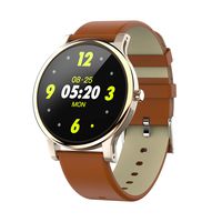 Mintsin 1.3" LCD Display Touch Screen Fitness Tracker Watch with Heart Rate and Sleep Monitor, Notification Smartwatch Compatible with 2019 Version Android and iOS (Silver Brown PU Leather Watchband)