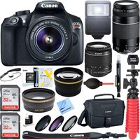 Canon EOS Rebel T6 Digital SLR Camera w/ EF-S 18-55mm IS + EF-S 75-300mm Lens Bundle includes Camera, Lenses, Bag, Filter Kit, Memory Card, Tripod, Flash, Cleaning Kit, Beach Camera Cloth and More