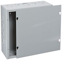 BUD Industries JB-3960-KO Steel NEMA 1 Sheet Metal Junction Box with Knockout and Lift-Off Screw Cover, 10" Width x 10" Height x 4" Depth, Gray Finish