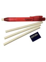 Faber-Castell Pen Mechanical Stick Retractable Eraser Set with 2 Extra Refills + 1 FREE Faber-Castell Sharpener(assorted colors) For School Kids Office Home (Red)