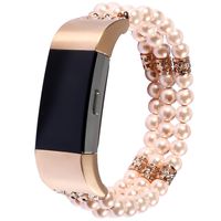 SD Trading Compatible for Fitbit Charge 2 Band, Elastic Pearl Jewels Replacement Band Stretch Bracelet Bling Glitter Wristband for Female Women Girl (Rose Gold)