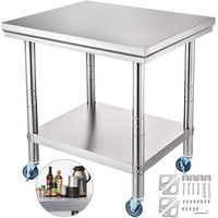 Mophorn Stainless Steel Work Table with Wheels 24 x 30 Prep Table with casters Heavy Duty Work Table for Commercial Kitchen Restaurant Business (24 x 30 x 32 Inch)