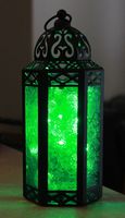 Vela Lanterns Moroccan Style Candle Lantern with LED Lights, Medium, Green Glass