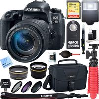 Canon EOS 77D 24.2 MP Digital SLR Camera with EF-S 18-135mm IS USM Lens + 64GB SDXC Memory Card + Accessory Bundle