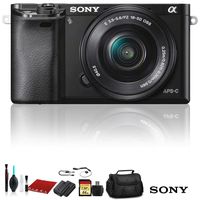 Sony Alpha a6000 Mirrorless Digital Camera with 16-50mm Lens Black with Bag, Extra Battery, 64GB Memory Card, Memory Card Reader and More.