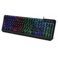 KLIM Chroma Gaming Keyboard - Wired USB Backlit, Ergonomic, Quiet, Water Resistant with Led Rainbow Lighting - Black RGB PC Windows PS4 Mac Keyboards - Teclado Gamer Silent Keys with Light Color