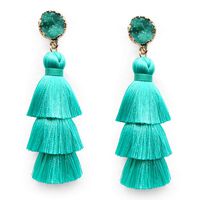 Turquoise Tassel Drop Dangle Earrings Fashion Statement Lightweight 3 Layered Tassle Long Thread Tassel Fringe Stud Earrings for Women