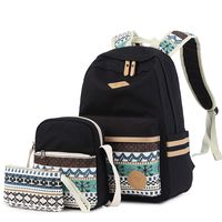 Lmeison Teens Girls School Backpack, Canvas Bookbag with Shoulder Bag and Pencil Case, Black Travel Daypack Laptop Bag for Women