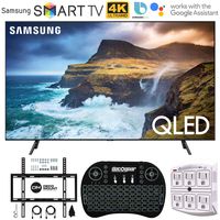 Samsung QN75Q70RA 75" Q70 QLED Smart 4K UHD TV with 1 Year Warranty (2019 Model)(Renewed) Flat Wall Mount Bundle with Deco Gear 2.4GHz Wireless Keyboard Smart Remote and 6-Outlet Surge Protector