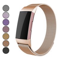 Mosonoi Compatiable with Fitbit Charge 3 Bands, Adjustable Metal Bands Replacement Straps Fit for Fitbit Charge 3/ Charge 3 SE Smartwatch Women Men(Large, Copper Gold)