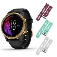 Garmin Venu GPS Smartwatch with AMOLED Display and Included Wearable4U 3 Straps Bundle (Black/Gold, Berry/Teal/White)