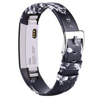 AK Bands Compatible with Fitbit Alta HR Bands, Genuine Leather Adjustable Comfortable Wristbands for Fitbit Alta HR/Fitbit Alta (Floral Gray)