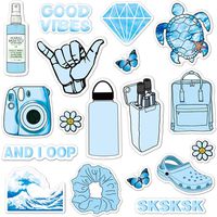 ANERZA VSCO Stickers for Hydro Flask, Light Blue Vinyl Waterproof Water Bottle Stickers for Hydroflasks, Laptop, Phone, Cute Trendy Aesthetic Stickers for Teens, Girls, VSCO Girl Stuff