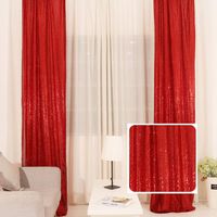 TRLYC 2pcs Sparkly Sequin Fabric Window Curtains/Drape/Panels/Window Treatment Sets 2x8FT Red