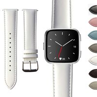 Mtozon Leather Bands Compatible Fitbit Versa, Genuine Leather Strap Wristbands Replacement Classic Women Men，White