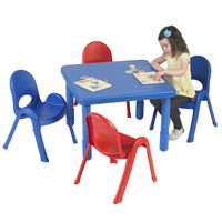 Angeles Preschool MyValue Square Table and Chairs Set, Royal Blue/Candy Apple Red - Includes One 28", 20" High Square Table and Four 11" High Chairs - Durable, Lightweight, Easy to Move