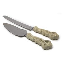 FASHIONCRAFT 2468 Vintage Double Heart Design Knife and Cake Server Set - Wedding Cake Knife and Server Set, Wedding Favor, One Size, Ivory